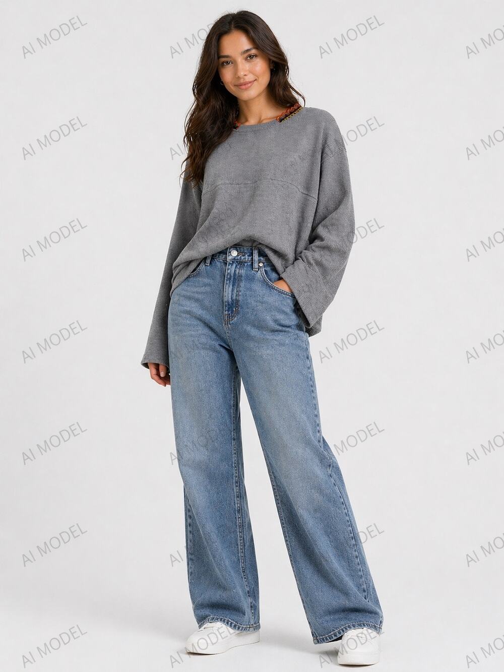 Titicaca Alpaca Gray Ribbed Knit Sweater Embroidered Neck Boho Women OS